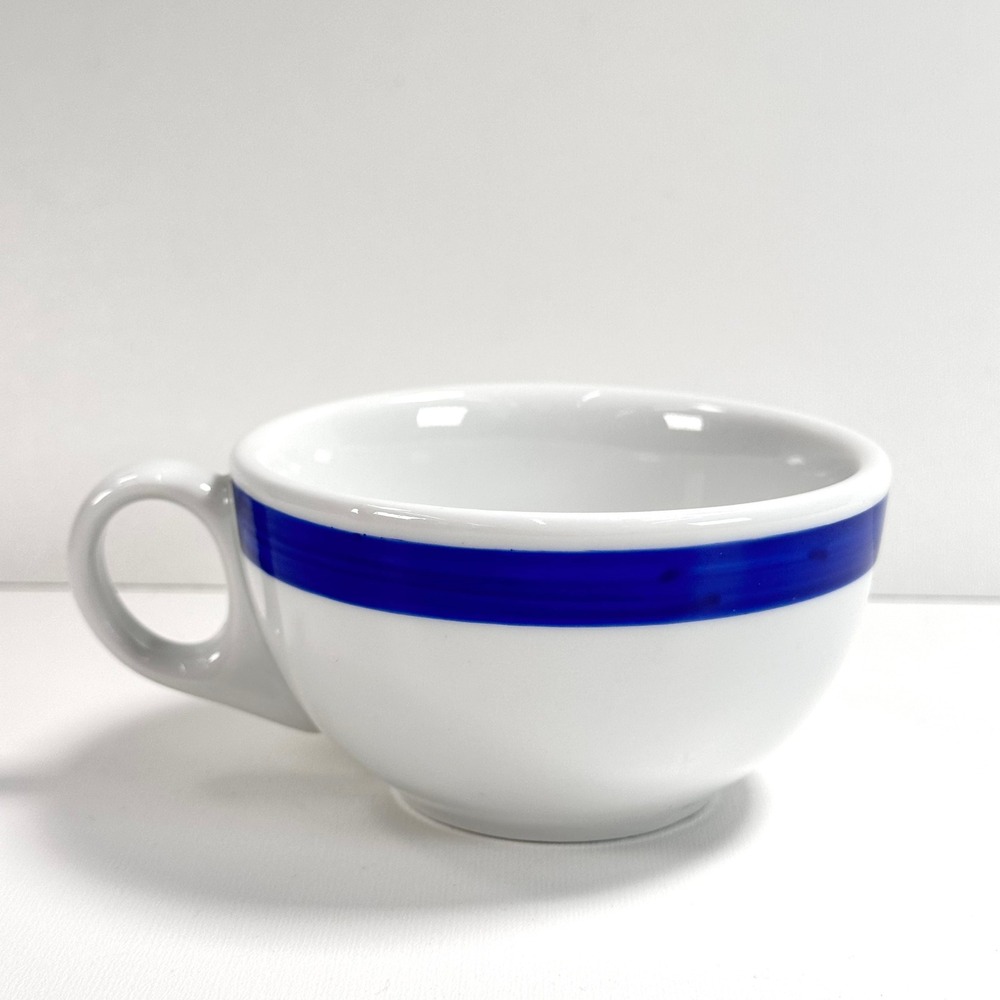 Crate & Barrel Blue Band Coffee Espresso Mug White Blue Nautical Poland Ceramic